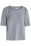 VELVET BY GRAHAM & SPENCER WOMAN GATHERED MÉLANGE FRENCH TERRY TOP LIGHT GRAY,AU 4146401444614524