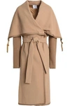 AGNONA AGNONA WOMAN KNITTED-PANELED WOOL-CREPE COAT SAND,3074457345619471665