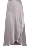 JOIE JOIE WOMAN DAHOMA SILK-CHARMEUSE MIDI WRAP SKIRT LILAC,3074457345619529535