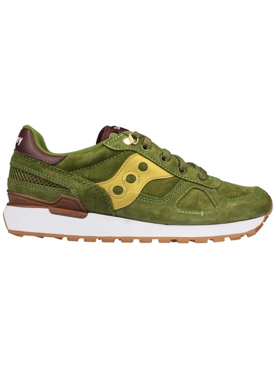 Saucony Shadow Green Suede Sneaker With Yellow Leather Details In Verde