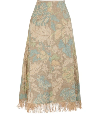 Acne Studios Fringed Floral-print A-line Skirt In Blue Green
