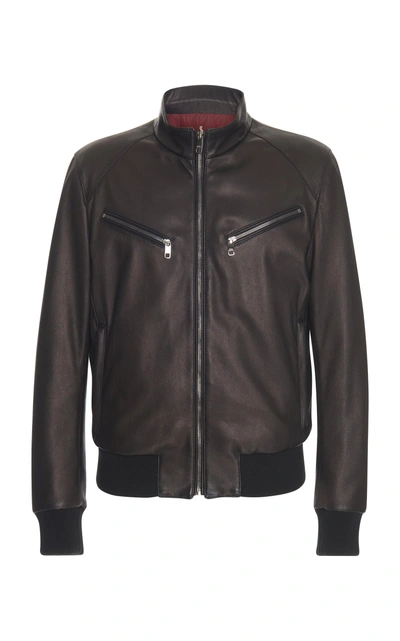 Dolce & Gabbana Reversible Leather Bomber Jacket In Black