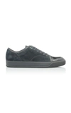 LANVIN CAP-TOE SUEDE AND PATENT LEATHER SNEAKERS,672917
