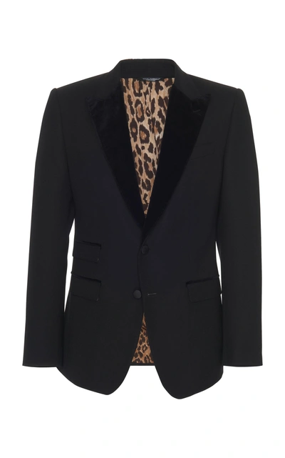 Dolce & Gabbana Velvet-trimmed Peak Lapel Blazer In Black