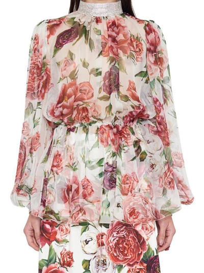 Dolce & Gabbana Floral Print Gathered Blouse In Pink