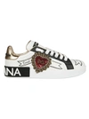 Dolce & Gabbana Calfskin Portofino Sneakers With Embroidery In Bianco