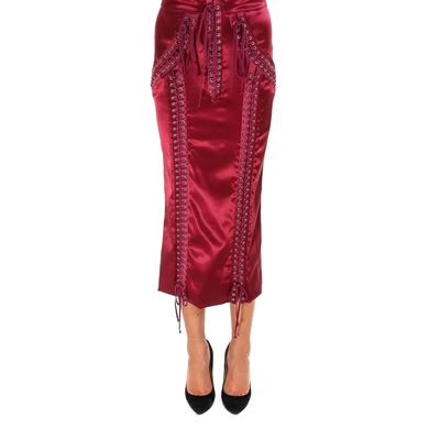 Dolce & Gabbana Lace-up Stretch-satin Midi Skirt In Red