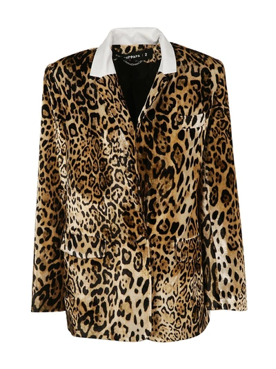 Filles À Papa Leopard Print Velvet Boyfriend Blazer In Multicolor