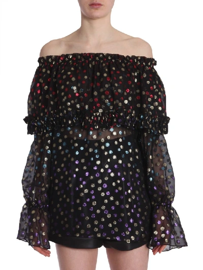 Saint Laurent Gypsy Blouse With Smocked Shoulders In Black