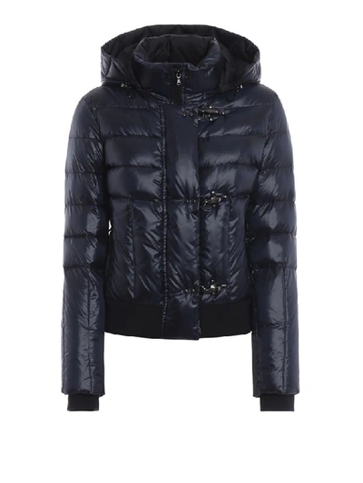 Fay Puffer Jacket With Detachable Hood In Dark Blue