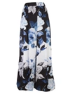 Off-white Pleated Silk Floral Wide-leg Pants In Nero