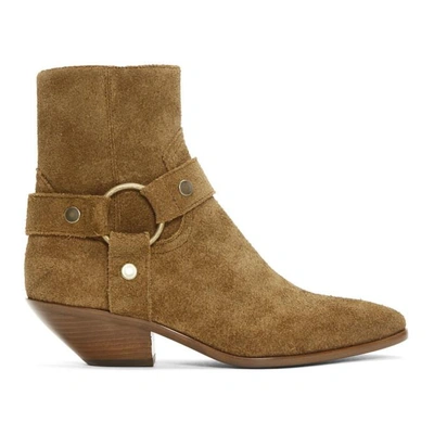 Saint Laurent West Harness Suede Ankle Boots In Beige,brown