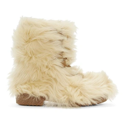 Saint Laurent Furry Boot In Lambskin With Leather Laces In Brown