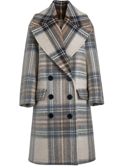 Burberry Check Wool Oversized Tailored Coat In White