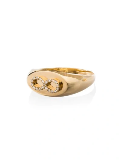 Foundrae 18k Yellow Gold Infinity Baby Diamond Signet Ring In Metallic
