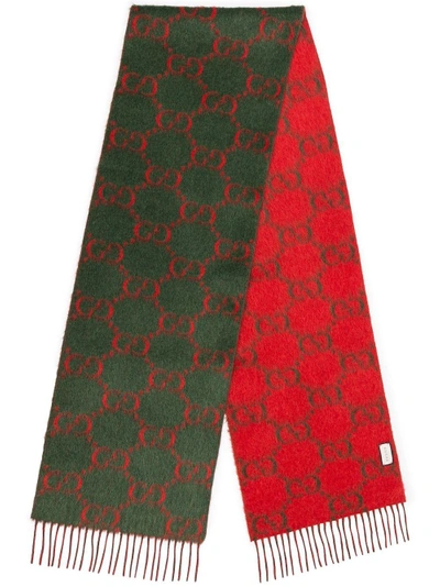 Gucci Green And Red Alpaca Wool Scarf