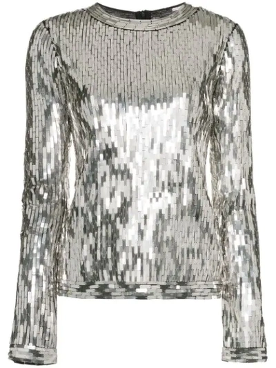 Off-white Sequin Embellished Top In Silver