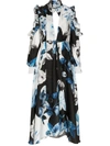 Off-white Cold-shoulder Floral-print Silk-moire Midi Dress In Blue