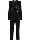 ALESSANDRA RICH sequin embellished lace wool blend jumpsuit