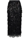 ALESSANDRA RICH SEQUIN EMBELLISHED LACE PANEL SILK SKIRT