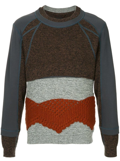Craig Green Panelled Crochet-knit Sweater In Grey
