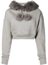 OPENING CEREMONY OPENING CEREMONY FAUX FUR CROPPED HOODIE - GREY