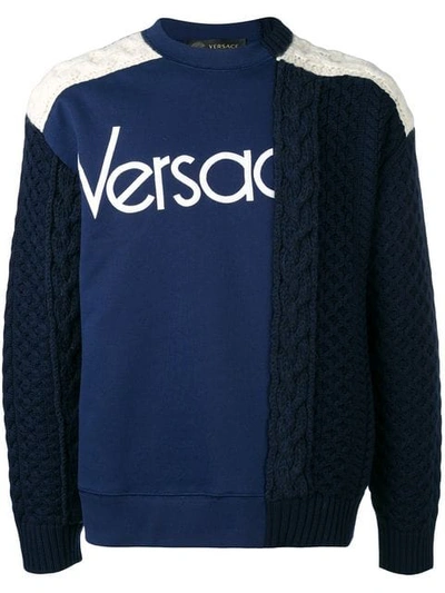 Versace Jersey And Knit Sweater In Blue (white)
