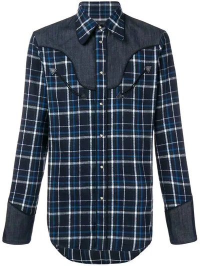 Dsquared2 Western Brushed Cotton Flannel Shirt In Navy