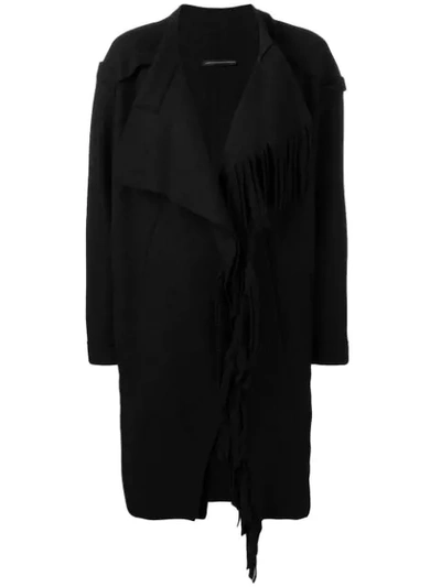 Y's Wrap Front Fringed Coat - 黑色 In Black