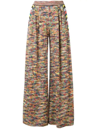 Missoni Wide Leg Knit Trousers W/ Side Bands In Sm283 Multicolor