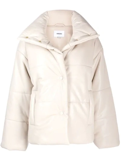 Nanushka Beige Vegan Leather Hide Puffer Jacket In Ecru