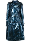 Marc Jacobs Belted Metallic Vinyl Trench Coat In Blue