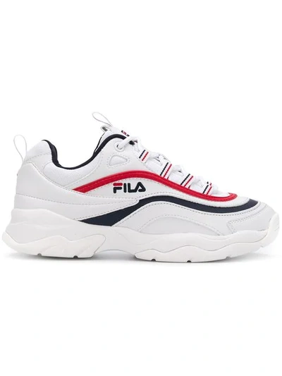 Fila Ray Disruptor Leather Platform Sneakers In White/navy/red