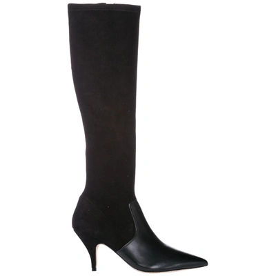 Tory Burch Georgina 80mm Stretch-suede And Leather-paneled Knee Boots In Black