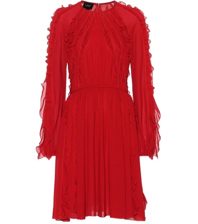 Giambattista Valli Ruffled Round-neck Long-sleeve Chiffon Dress In Red
