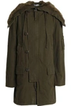 VINCE WOMAN FAUX FUR-TRIMMED COTTON-TWILL JACKET ARMY GREEN,GB 82673811913243