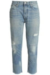 RE/DONE RE/DONE WOMAN DISTRESSED CROPPED MID-RISE STRAIGHT-LEG JEANS LIGHT DENIM,3074457345619458766
