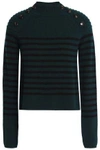 AUTUMN CASHMERE WOMAN BUTTON-DETAILED STRIPED WOOL jumper PETROL,GB 3616377385197600