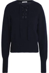 AUTUMN CASHMERE WOMAN LACE-UP KNITTED SWEATER MIDNIGHT BLUE,GB 3616377385197889