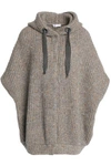 BRUNELLO CUCINELLI BRUNELLO CUCINELLI WOMAN BEAD-EMBELLISHED MARLED RIBBED-KNIT HOODED CARDIGAN LIGHT BROWN,3074457345619278219