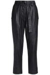 BRUNELLO CUCINELLI WOMAN CROPPED BELTED TEXTURED-LEATHER STRAIGHT-LEG PANTS BLACK,AU 1016843419871569