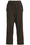 BRUNELLO CUCINELLI WOMAN BELTED WOOL AND COTTON-BLEND TWILL WIDE-LEG PANTS ARMY GREEN,GB 4146401443601674