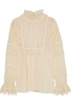 ANNA SUI ANNA SUI WOMAN RUFFLE-TRIMMED CROCHETED BLOUSE BEIGE,3074457345619118220
