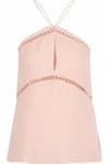 CAMI NYC CAMI NYC WOMAN THE REESE LACE-TRIMMED SILK CREPE DE CHINE HALTERNECK TOP PASTEL PINK,3074457345619542936