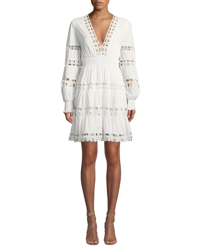 Zimmermann Primrose Daisy Embroidered Long-sleeve Short Dress In White