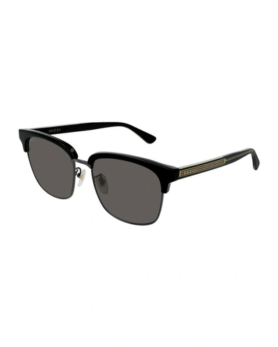 Gucci Men's Gg0382s001m Half-rim Sunglasses In Black