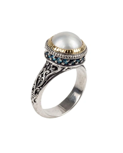 Konstantino Thalia Pearl Ring With Blue Spinel In Silver/ Pearl