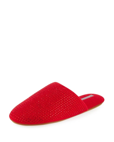 Neiman Marcus Cashmere Rhinestone-studded Slippers In Red