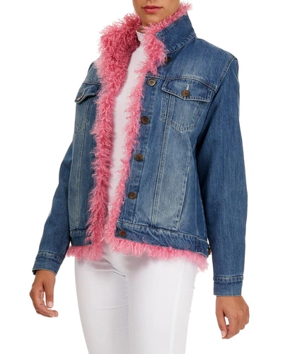 Simonetta Ravizza Denim & Curly Lamb-shearling Jacket In Pink