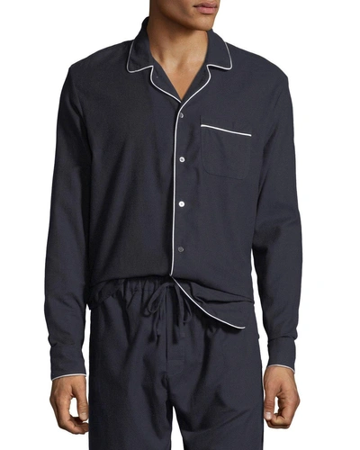 Desmond & Dempsey Brushed-cotton Twill Pyjama Hirt - Midnight Blue In Navy